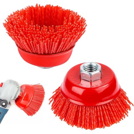 Lot de 2 brosses à pot pour meuleuse d'angle et perceuse, nettoyage de la saleté, brosse en nylon, M14 (1/5)