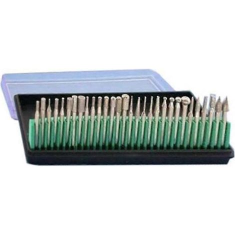 Ensemble de 30 fraises diamantées grain 400, queue de 3,175 mm (1/8"), pour outils rotatifs, avec coffret de rangement. (1/2)