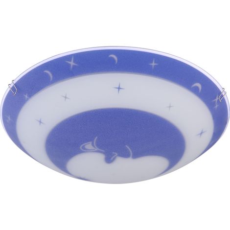 Plafoniera camera dei bambini vetro camera dei bambini luce stelle bambino bambini luce soffitto lampada luna blu, metallo, 1x LED 4W 320Lm bianco caldo, DxH 30x9