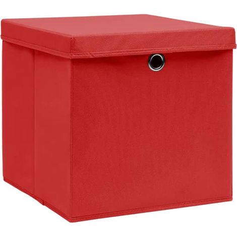 vidaXL Contenitori con Coperchi 10 pz 28x28x28 cm Rosso