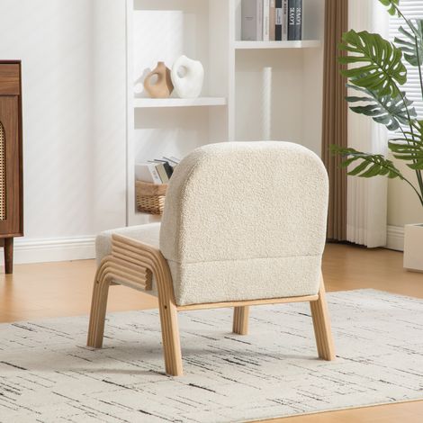 Chaise longue en tissu scandinave – Tissu chenille doux et cadre en bois solide,idéal pour le salon et la chambre,beige(HA)