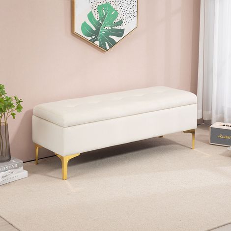Panca con vano contenitore, portata massima 120 kg, 120x44x44,5 cm, beige.