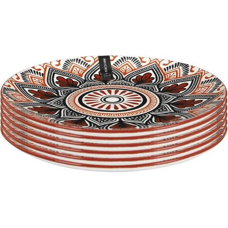 Set de 6 assiettes à dessert en porcelaine orange mandala (Ø19cm) - MANDALA (1/3)