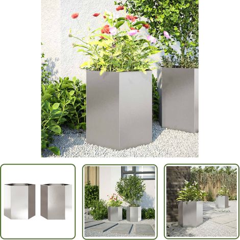 vidaXL Jardinières 2 pcs hexagone 46x40x45 cm acier inoxydable (1/5)