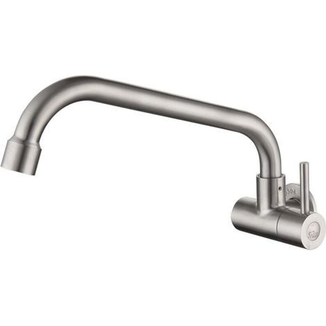 Robinet Simple Froid Mural Étendu pour Piscine Balcon Lavabo Tête Anti-Éclaboussures 21 cm Argent (1/4)