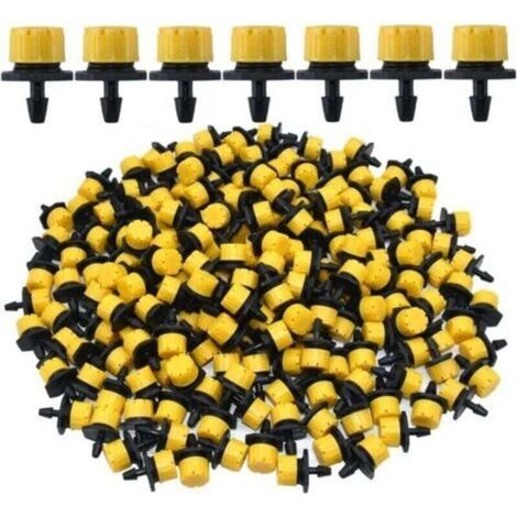 100PCS 1/4" Goutteurs Irrigation Goutte à Goutte dripper, Buses de Gicleurs émetteur Jardin, Arrosage Goutte à Goutte Automatique 360° Réglable DIY(jaune) (1/4)