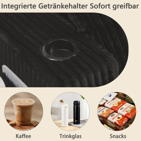 Canapé convertible 2 places relaxant, velours côtelé moelleux, avec rangement latéral pour magazines, support de boisson et coussins, parfait pour séjour, salle de jeux, bureau, chambre d’invités ou a (1/5)