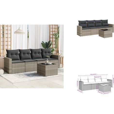 5-tlg. Garten-Sofagarnitur mit Kissen Hellgrau Poly Rattan - Gartensorte - Gartenmöbel Set - PE-Rattan Möbel - Outdoor Sofa - Lounge Set (1/3)