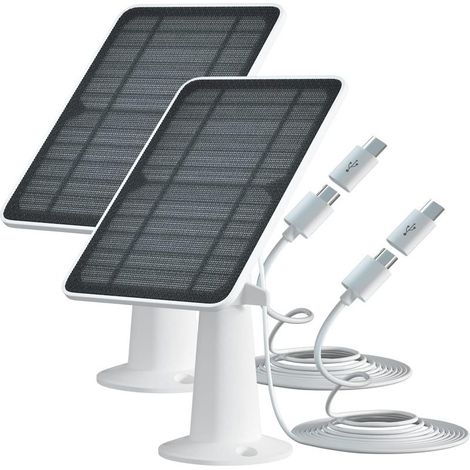 Panneaux solaires pour caméras de surveillance sans fil extérieures (2 unités, 5V 4W, IP65, étanches, batterie, connecteur USB et Type-C). (1/5)