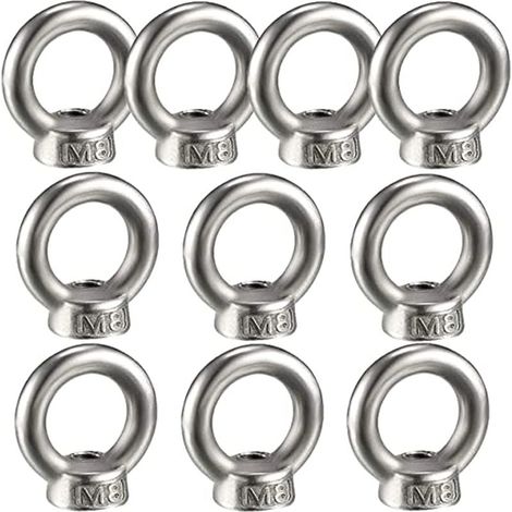10PCS Écrou à oeil de levage, écrou à anneau femelle pour le levage de l'acier inoxydable 304Pack-of-10, M8