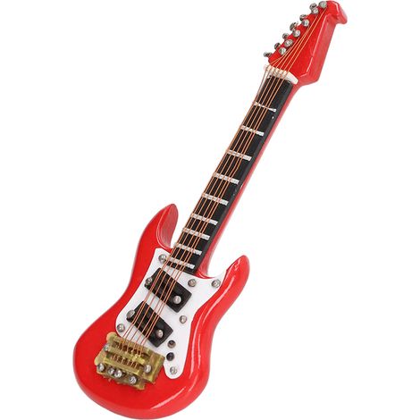 Aimant de réfrigérateur miniature en forme de guitare électrique, en résine rouge, finition exquise. (1/5)
