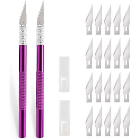 2 pièces Scalpel avec 20 lames, Cutter de précisioncouteau artisanal, couteau cutter, scalpel pedicure, scalpel chirurgical, couteau à découper, cutter pour sculpture, film de fenêtre, Mauve (1/5)