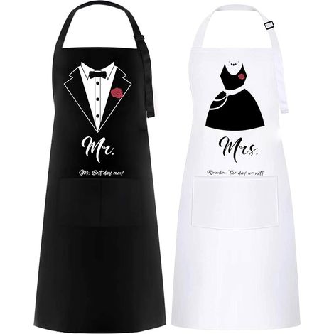 Tabliers Couple Blanc & Noir – Cadeau Cuisine Romantique