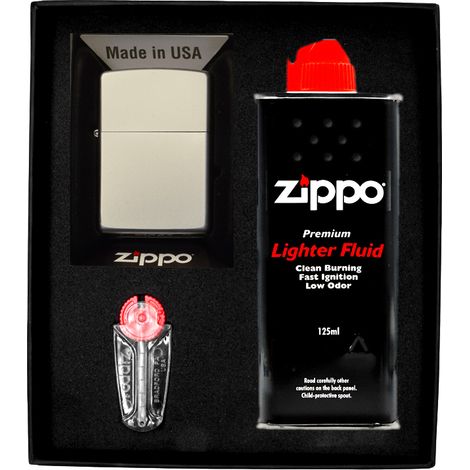 ZIPPO Feuerzeug Satin Chrom Geschenkset Nr. 1