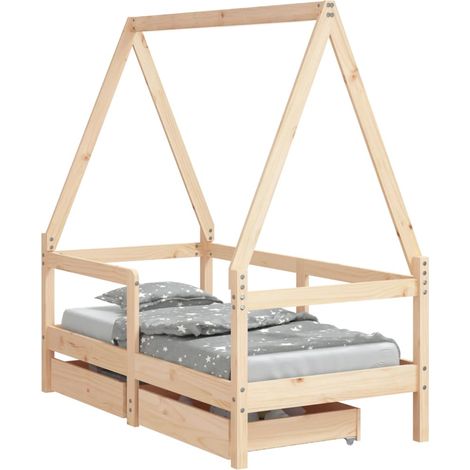 Lit simple Cadre de lit enfant avec tiroirs 70x140 cm bois de pin massif