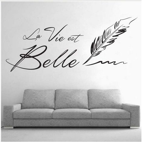 La lettera e la vita è bella e quot Adesivi murali creativi in francese Frase bella Adesivi murali viventi Decorazione della casa del soggiorno 70X50Cm