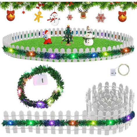 Accessoires de Lutin de Noël - Clôture en Bois Miniature Avec Lumières (100 cm x 5 cm) - Idéale pour Maison de Poupée, Jardin Miniature et Bonsaï (1/5)