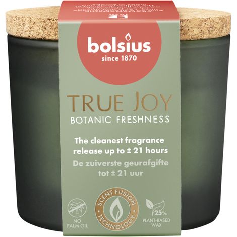 Bolsius Duftkerze True Joy Botanic Freshness 7 cm im Glas mit Korkdeckel Duftkerze
