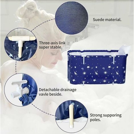 Piscine gonflable Baignoire portative pour adulte pliable douche de trempage autoportante pliable maison SPA baignoire avec oreiller gonflable, siège (1/4)