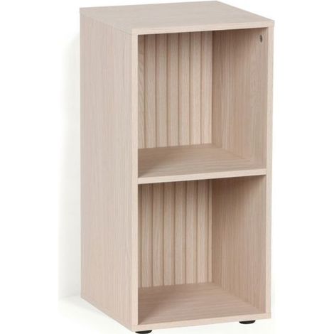 Étagère cubique de rangement - JUANIO - L.30 x P.29,7 x H.60 cm - Effet bois clair - 2 niveaux - Compact (1/5)