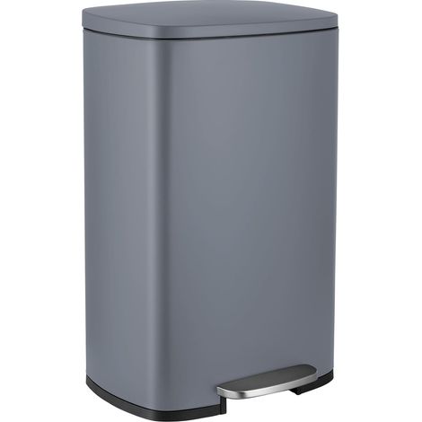 Mülleimer 50L aus Stahl, Abfalleimer, Tretmülleimer mit Soft-Close Deckel, Fußpeda, abnehmbarer Inneneimer aus Kunststoff, für Küche, Badezimmer, Büro - Grau (1/5)