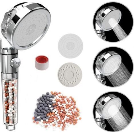 Pommeau Douche À Main - Filtre À Pierre Remplaçable - 3 Modes De Jet - Fonction D'arrêt D'eau - Économiseur D'eau - Pour Salle De Bain (1/5)