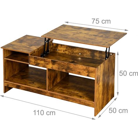 Table basse pliable moderne multifonctionnelle 50 x 110 x 50 cm avec rangement pratique en bois blanc