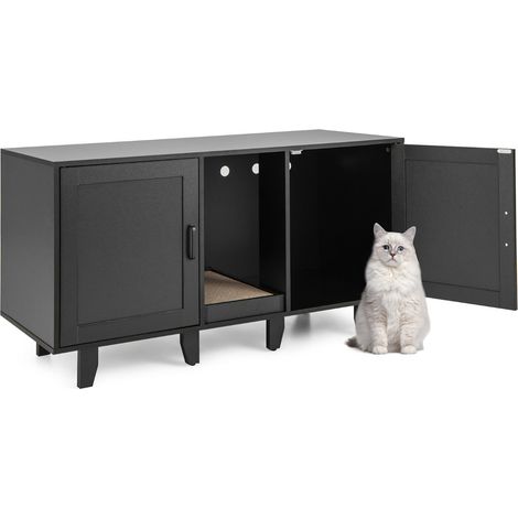 Maison de toilette pour chat 120 x 52 x 65 cm 2 compartiments design moderne en PB noir (1/2)