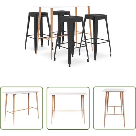 The Living Store 5-tlg. Bar-Set Weiß und Schwarz - Bar Set - Bartisch - Barhocker - Kücheninsel - Wohnzimmer Dekoration (1/5)