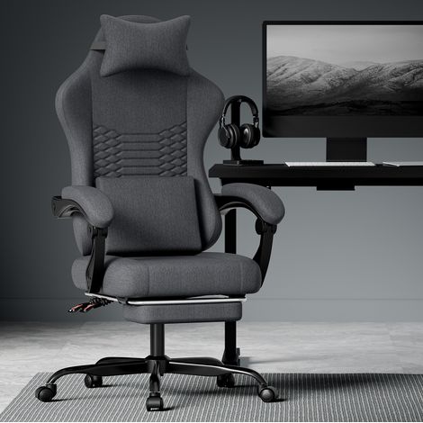 MEUBLIV Sedia da gaming ergonomica da ufficio in tessuto nero con poggiapiedi e poggiatesta (1/5)
