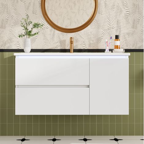Mueble lavabo suspendido 91,5x46,5x50,5 cm de MDF y cerámica blanco – MEUBLIV (1/5)