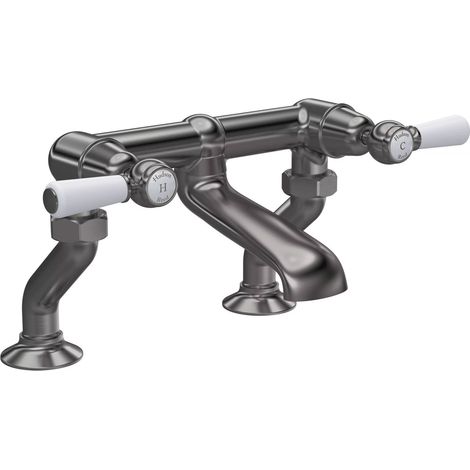 Hudson Reed White Topaz Pillar Mounted Lever Bath Filler Tap - Brushed Pewter (1/2)