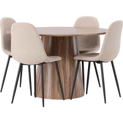 Lanzo Essgruppe Tisch natur und 4 Polar Stühle beige.