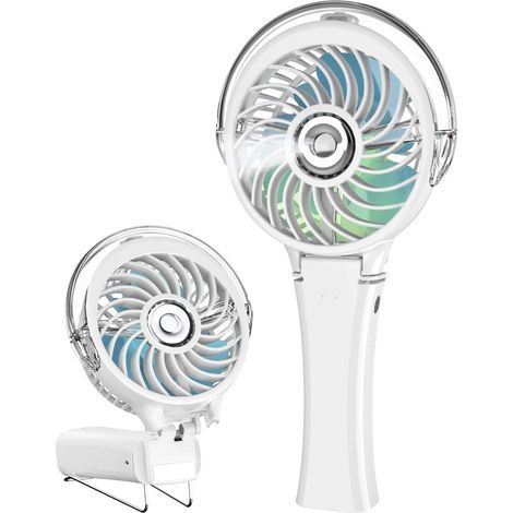 Tragbarer, per USB aufladbarer Mini-Ventilator mit Sprühfunktion und farbigem Nachtlicht für Büro, Reisen und Outdoor-Aktivitäten. (1/5)