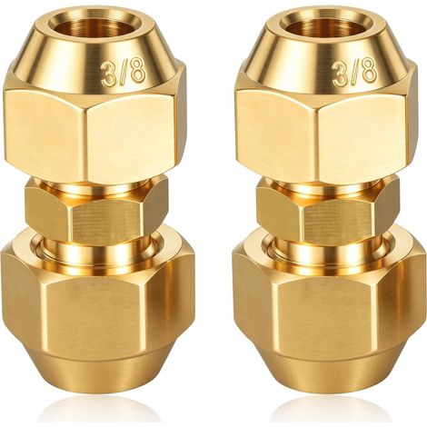 2 PCS raccords doubles cuivre 3/8" pour climatisation double mamelon, raccord de tuyau en cuivre AC sans soudure, avec écrou de raccordement pour climatiseurs sanitaires (1/5)