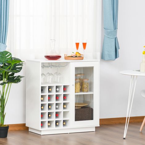 Porte-bouteilles avec porte-verres et armoire, capacité 20 bouteilles, 80 x 36 x 85 cm, blanc (1/5)