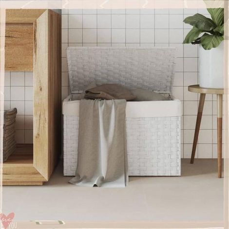 372053 Panier à linge avec couvercle blanc 55,5x35x34cm résine tressée (1/5)