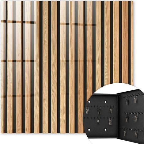 Armoire à clés - (30 cm x 30 cm) - Boîte à clés murale - Coffret de rangement pour clés - Couleur noire - Ouverture vers la droite - Pour maison et bureau - rayures verticales (1/5)