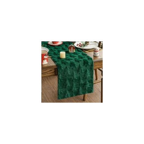 Chemin de table en velours doux et fausse fourrure imitation fourrure vert arbre de pin pour Noël, décoration de table pour l'hiver, la cuisine, les fêtes, les vacances, 33x230 cm (1/5)