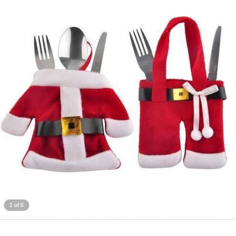 Décoration De Fête - Père Noël - Couverts À Poches - Rouge - Intérieur - Set De 2