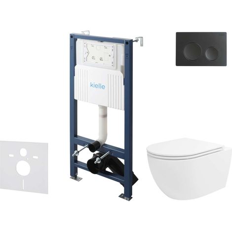 kielle Genesis New - Conjunto de instalación empotrada, inodoro Oudee, Vortex Rimless+, asiento softclose y pulsador Gemini New I, negro mate 30528SS30 (1/5)