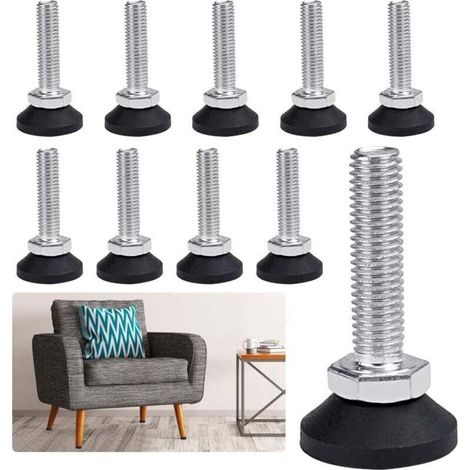 10 Pièces Vis de Réglage pour Meuble M1040mm Pieds de Nivellement pour Meubles Pied Vérin Réglable en Acier Galvanisé Pieds de Mise à Niveau Pieds Vérin de Meuble pour Armoire, Placard, Table (1/5)