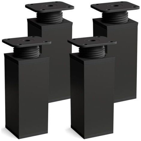 Möbelfüße, 4er-Set. Ausführung: Mattschwarz. Höhe: 60 mm, verstellbar. Eckige Form. (1/4)
