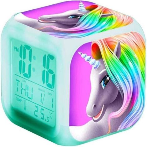 REVEIL A REMONTER - REVEIL SANS RADIO Réveil numérique Licorne Réveil enfant avec LED lumière pour Table de Chevet Cadeau