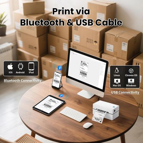 Imprimante d'étiquettes thermiques Bluetooth, imprimante d'étiquettes d'expédition sans fil 4x6 pour petites entreprises, compatible avec Android, iOS et Windows, imprimante d'étiquettes d'adresse (1/5)