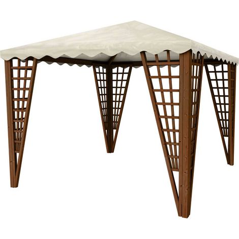 Gazebo 300x300 cm in legno di conifera impregnato in autoclave Color Noce con copertura pvc balcone terrazzo giardino.