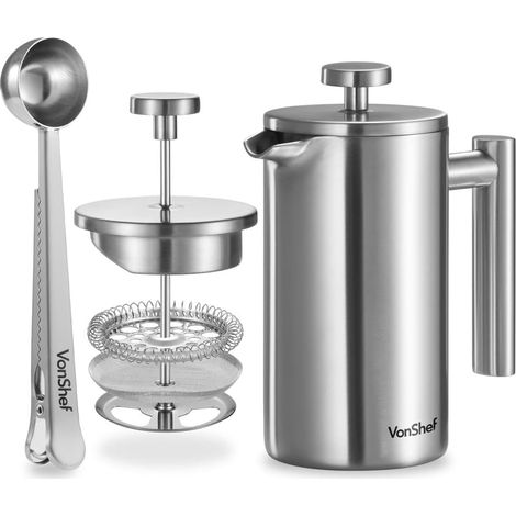 Cafetière à Piston - 1 Unité - Acier Inoxydable - Filtre Lavable - Pour 3 Tasses - 350 ml