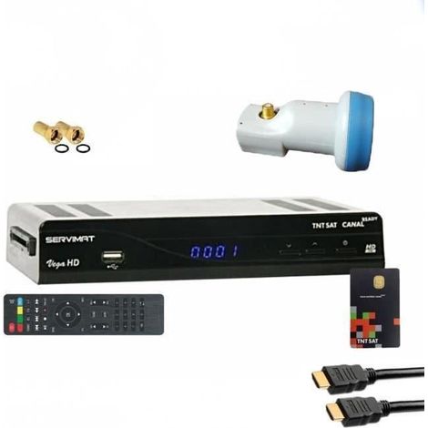 PACK SERVIMAT RÉCEPTEUR SATELLITE HD + CARTE TNTSAT V6 + CÂBLE HDMI + LNB SINGLE HDME