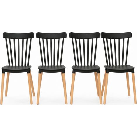 Lot de 4 chaises de salle à manger scandinaves en PP et bois de hêtre, assise ergonomique noire, style moderne pour cuisine, bureau et salon  CHICFURN (1/5)