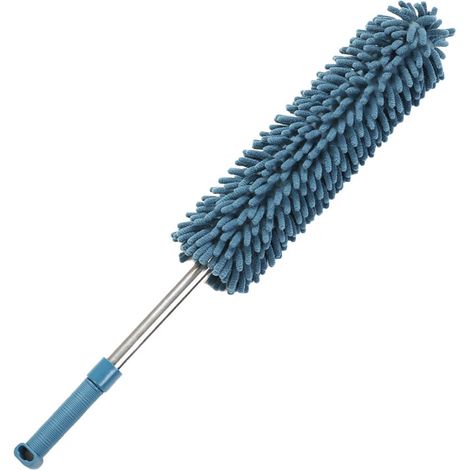 Hand Duster Detachable Washable Chenille Stainless Steel Extendable Cleaning Hand Duster for Home Bed Desktop Dark Blue
